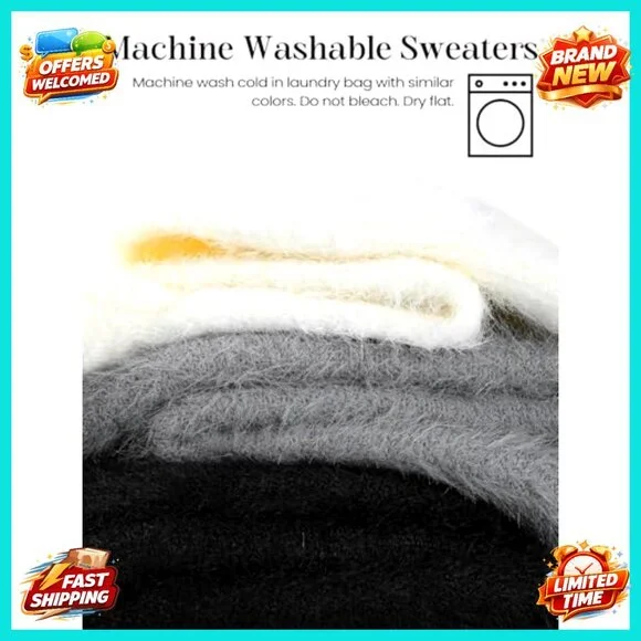 Oversized Turtleneck Sweater Fuzzy Knit Pullover Women's Size S-XL